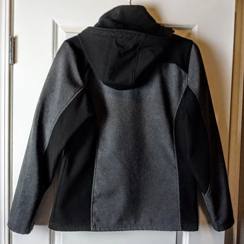 CB Grey Black Fleece Lined Zip Front Hooded Jacket